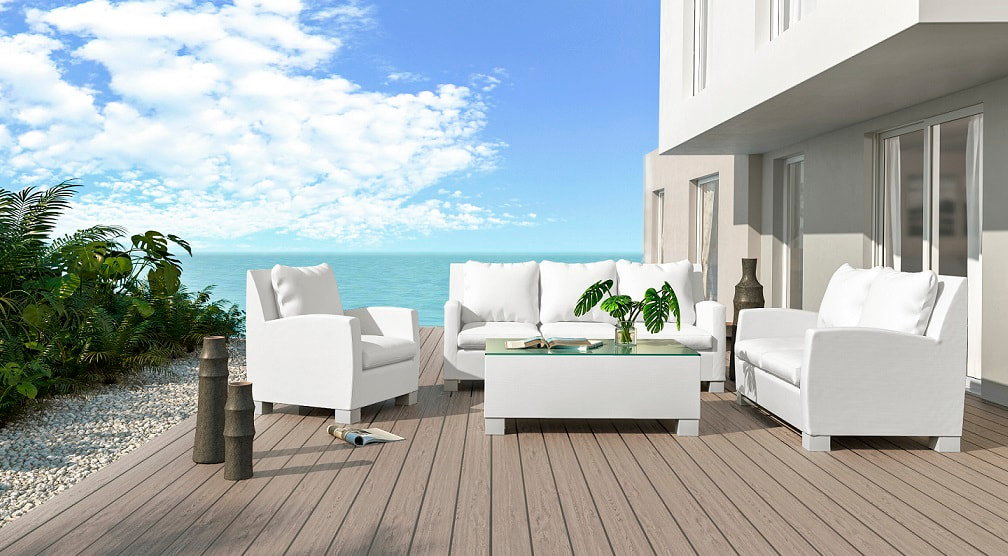 Lounge furniture in white colour for outdoor area
